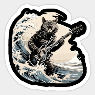 Cat guitar Kanagawa Wave Sticker